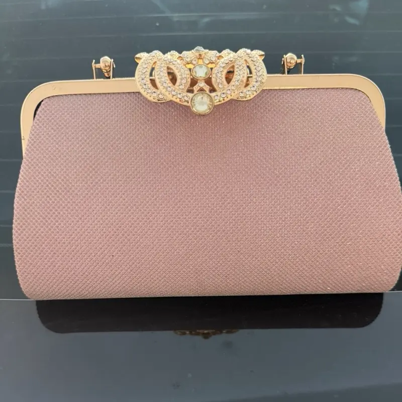 Luxury Rhinestone Evening Clutch Bag for Women – Blush Pink Gold Handle Purse