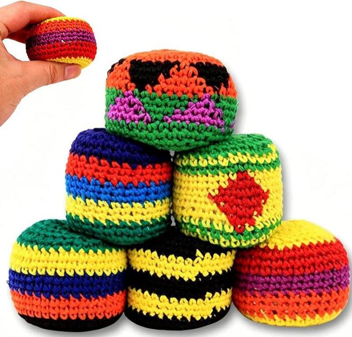 Random Color  1/2/3PCS Hand-Made Knitted Hacky Sack, 2026 Upgraded Assorted Foot Bag Crochet Hacky Sacks for Adults, Juggling Balls for Beginners, Multicolored Geometric Pattern, Ready-to-Use Hacky Sacks