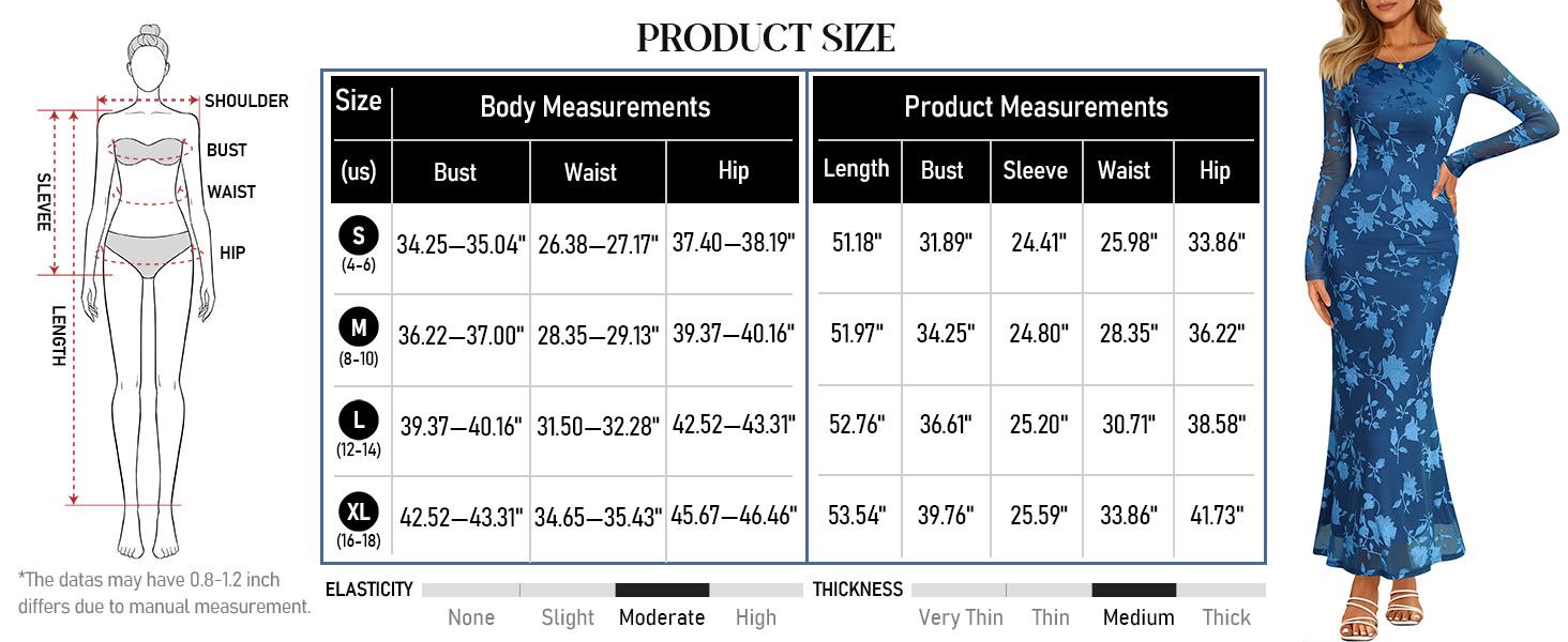 MEROKEETY Women's Fall Cocktail Formal Wedding Guest Dress Long Sleeve Maxi Bodycon Floral Mesh Winter Party Dresses