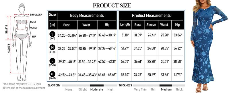 MEROKEETY Women's Fall Cocktail Formal Wedding Guest Dress Long Sleeve Maxi Bodycon Floral Mesh Winter Party Dresses