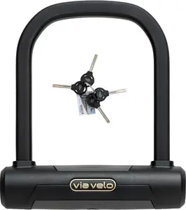 Via Velo Bike U Lock with Cable | Pro U Lock 20 CrMnTi Steel 15mm Shackle with Bracket Inside Size:9.6 x 3.5 in Sold Secure Gold Approval for Road Mountain Electric, Folding Bikes Scooter