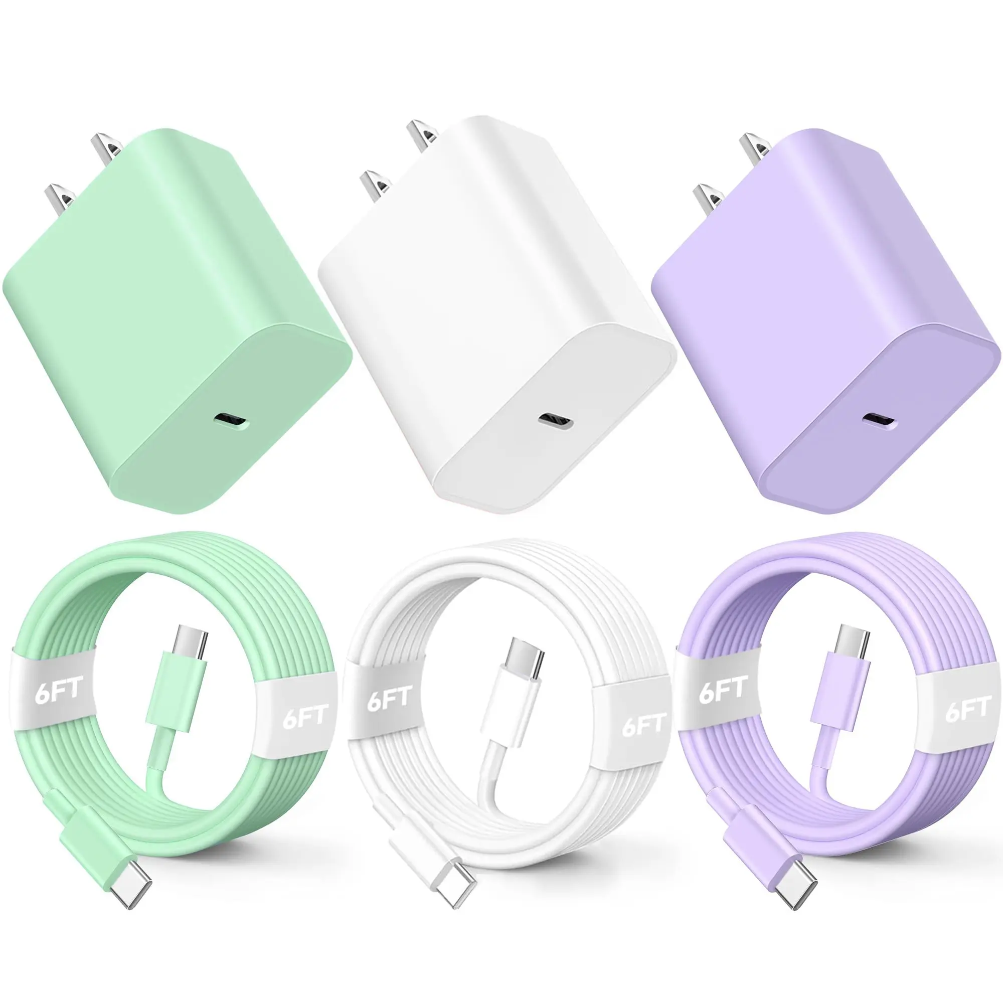 Compatible with iPhone16/15 Charger Fast Charging, 3 Pack 20W USB C Colorful Wall Charger Block with 6ft USB-C to C Cable Compatible with iPhone 16 15 Pro/Plus/Pro Max,Pad Pro 12.9/11 inch,Pad Air 5th Smartphone Cellphone