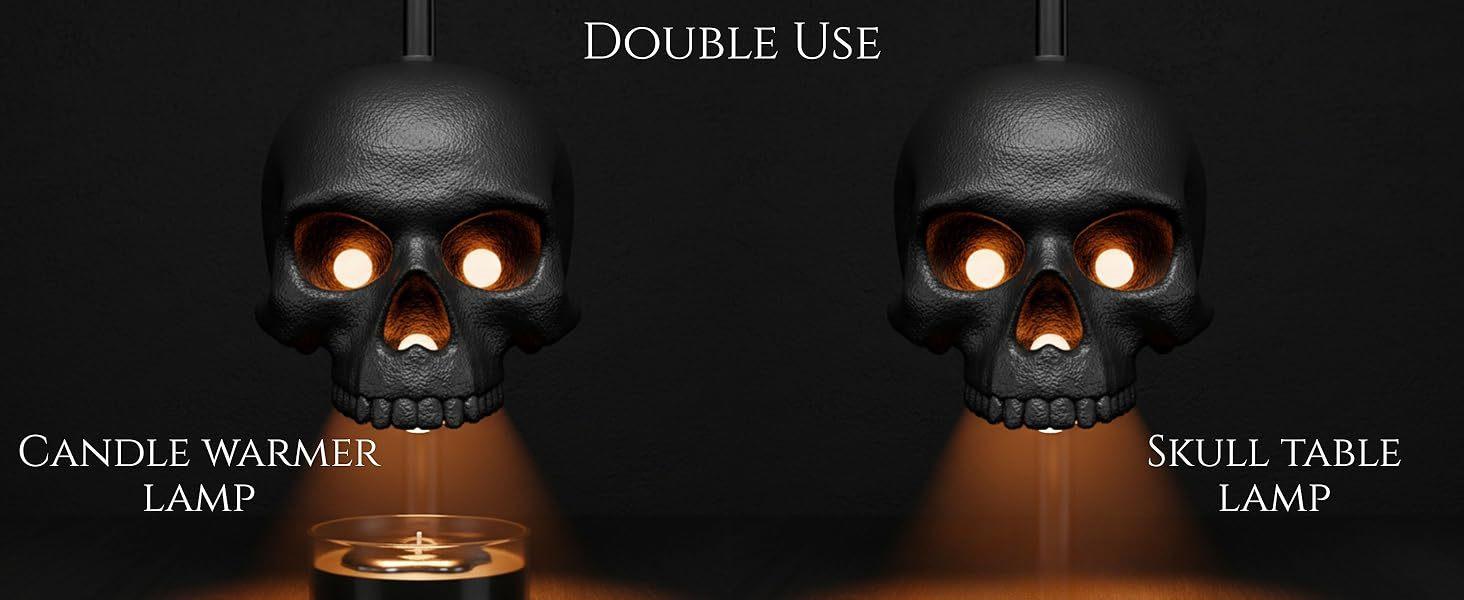 Skull Candle Warmer Lamp with Timer & Dimmable Light Adjustable Height Gothic Aromatherapy Melting Lamp for Bedroom Decor Candles Not Included