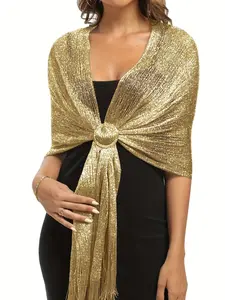 Elegant & Silver Color Wire Shawl, Perfect for Seaside Summer Vocation Beach Outings, Flat Scarf with Tassels, Ideal for Dinners, Balls, Weddings, Tassel Detailing, Versatile Usage