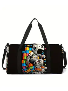 Astronaut-themed colorful printed travel bag, luggage bag, yoga bag, gym bag.