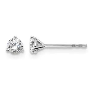 14K Solid White Gold 1/3 Carat Lab Grown Diamond VS/SI+ G+ Round Complete Three Prong Stud Earrings 0.27 Grams For Women, Womens