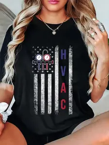 100% Cotton Unisex HVAC Technician Men American Flag USA Vintage T-Shirt