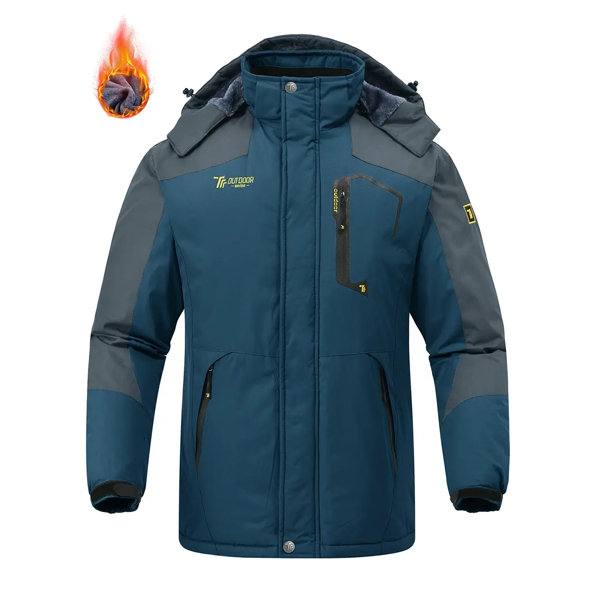 GOPUNE Men's Winter Insulated Thermal Work Jackets Water Resistant Fleece Skiing Coats Snowboard Jacket Parka Raincoat with Hood