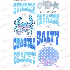 Preppy Summer Mini DTF Transfer Gang Sheet 24.5" wide x 36" long. Direct To Film Mini Gang Sheet