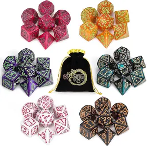 Creative Pattern Polyhedral Dice Set with bag, Dice Sets of D4 D6 D8 D10 D12 D20, Perfect Gift , Great for Dungeons and Dragons, RPG, MTG,Role Playing Table Party Gamers
