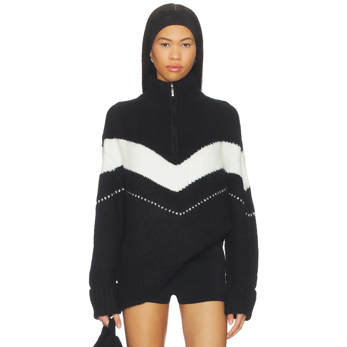 PISTOLA Arden Chevron Color Block Sweater in Black & Vanilla Ice