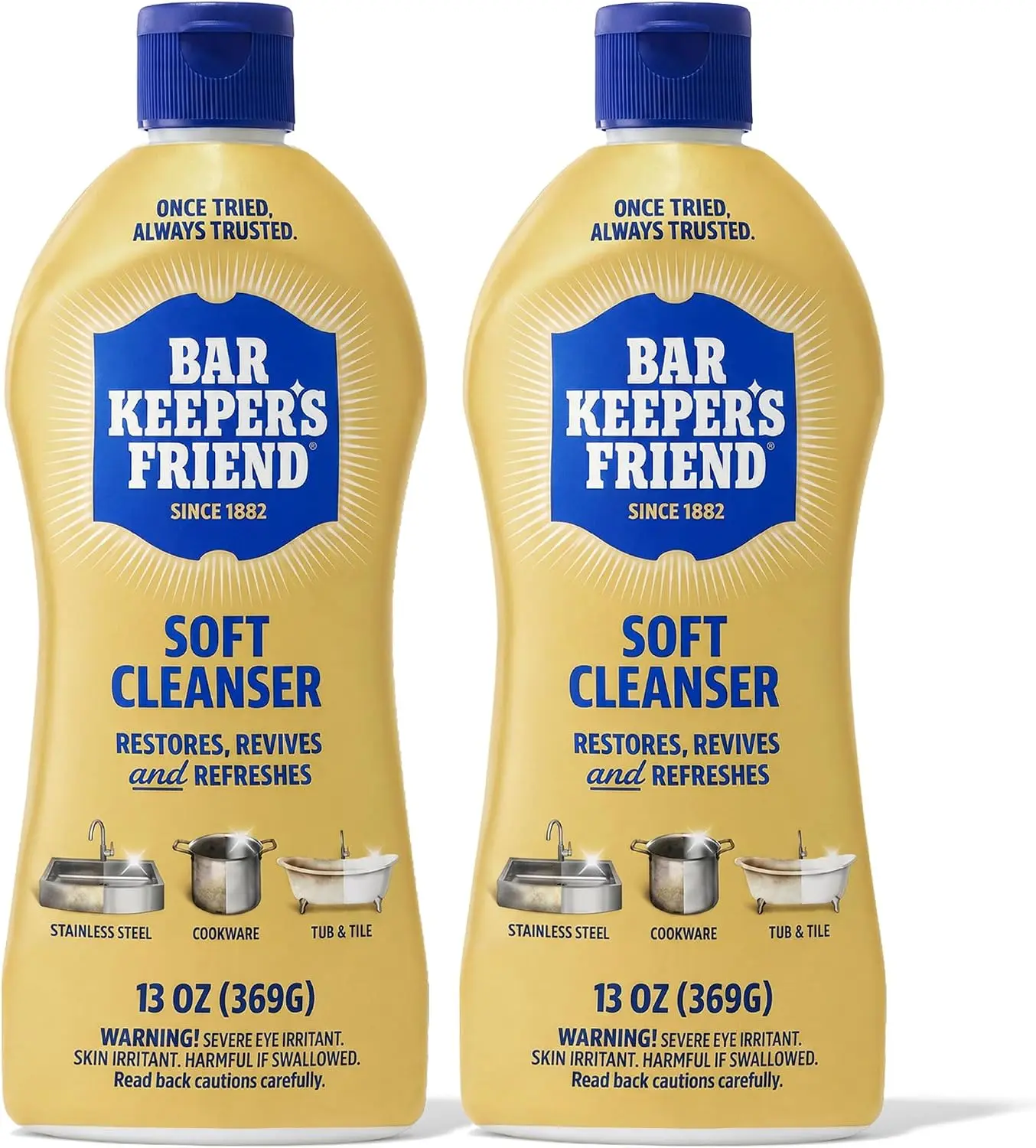 Bar Keepers Friend Soft Cleanser Liquid, 13 oz x 2, Multipurpose Surface Cleaner, Soap Scum & Grease from Stainless Steel & More