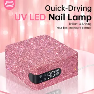 CHRISTINE SHELLY UV LED 96W Wireless Nail Lamp, Professional Nail Dryer Sparkly Gel Polish Light with 4 Timer Setting, Plug-in Quick Dry Curing Lamp with Display Auto Sensor for Salon & Home, Pink Rhinestone