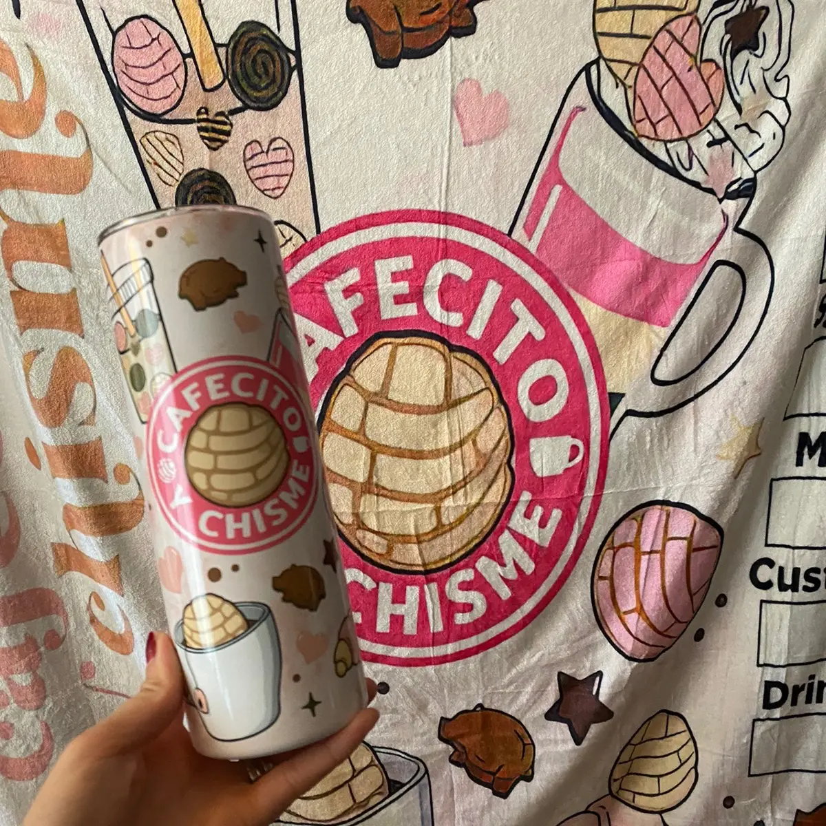 Cafecito and Chisme Tumbler Blanket