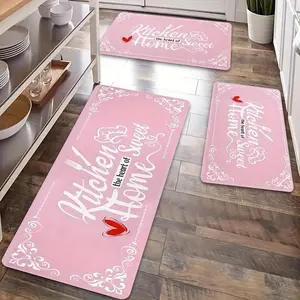 JOYFINITY 1 - 3pcs Washable Pink Flower Kitchen Rug Set Comfortable Standing Non Slip Floor Mat for Home Kitchen Decor