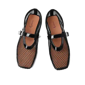vivianly Mesh Ballet Flats Shoes for Women Flats Comfortable Dressy Round Toe Mesh Flats Fishnet Mary Jane Flats for Events Party Leisure