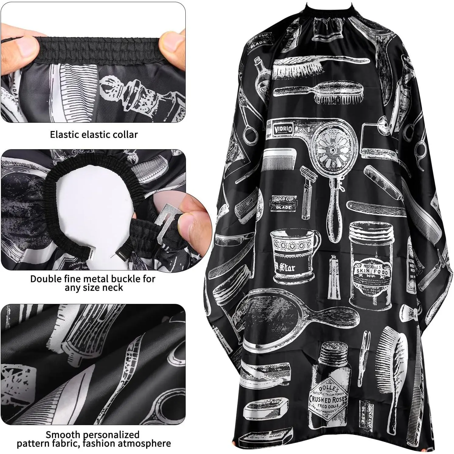4PCS Hair Cutting Barber Cape with Neck Strips, Neck Duster Brush and Hair Clips, for Men Hair Cape, Hair Stylist with Adjustable Neck Size Neck Strips Neck Duster Tools Set
