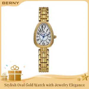BERNY Gold Watches for Women, Feminine Quartz Watch, Mother-of-Pearl Sub-dial, Stainless Steel Adjustable Bracelet for Small Wrists, 30M Water Resistant, Vintage Elegant Dainty Relojes De Mujer, Mother's Day Gift