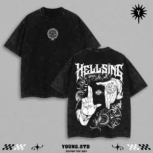 Alucard Hellsing, Ultimate Hand Signs Unisex Oversize Anime Manga Washed Heavyweight Cotton T-shirt, Gift For Anime Fan, Anime Lover, Hellsing shirt