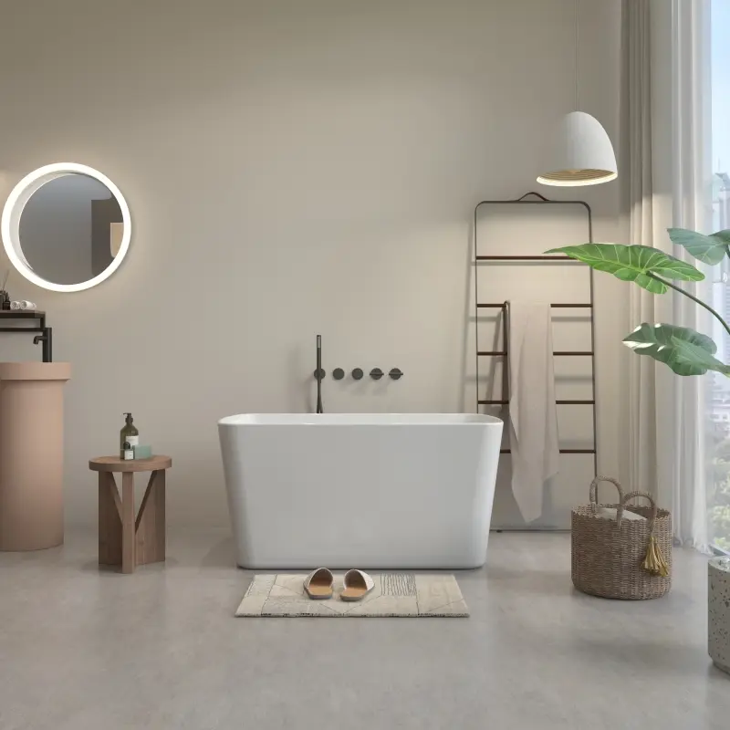 49'' Acrylic Freestanding Soaking Bathtub, Square-shape Japanese Soaking Hot Tub, Sit-In Design with Chrome Overflow and Drain for Express Delivery, Glossy White 23AMAZING-49 (W1920P 179228 )