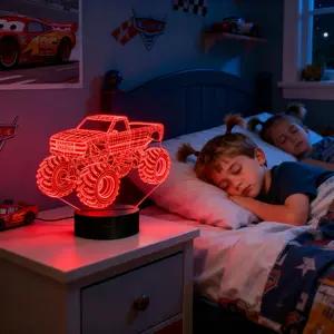 Cool Monster Truck 3D Phantom Night Light, 16 Color LED, USB Powered, Bedroom Ambiance Decor, Boy's Room Car Decoration, Ideal Gift