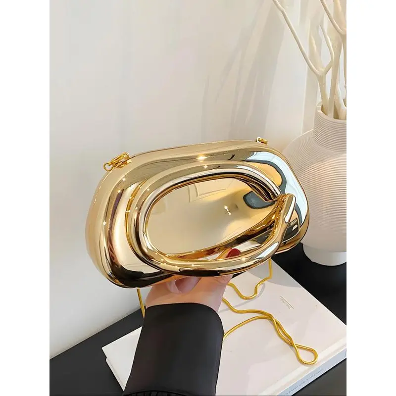 Women’s Elegant Acrylic Glittered Shoulder Clutch Evening Purse - Luxury-Inspired Golden Glitz Chain Strap Wristlet Pouch, Luggage & Bags Accessory for Wedding & Special Occasions, Gold Chain Handle Women's Clutches & Wristlets