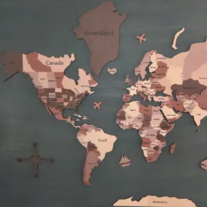 Wooden World Map Wall Art – 3D Luxury Room Accessories  Decoration for Home or Office – Perfect Gift for Travelers  Artistic Ornaments