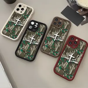 Woodland Bark Camo Cross Jesus Saves Phone Case TPU Shockproof Hunting Style Cover for iPhone 17 Air 17 Pro 16 Pro 15 Pro Max 14 Plus 13 Pro 12 11 Pro XS Max X XR