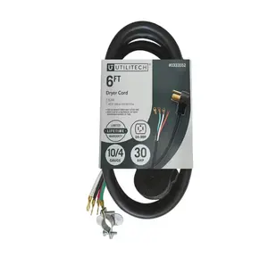 Utilitech Dryer Power Cord 6-ft 30-Amp 4-Prong Black Dryer Appliance Power Cord