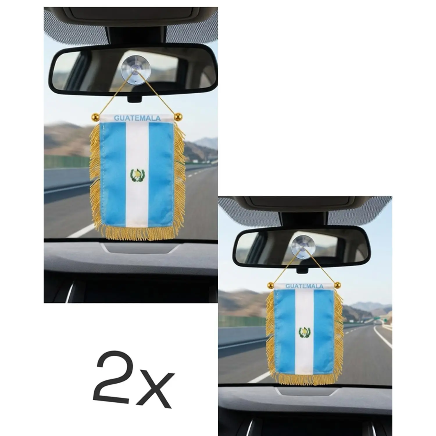 Guatemala Flag Mini Car Banner 2 Pack with Fringe & Suction Cup Mount 4" x 6" for Vehicle Decor