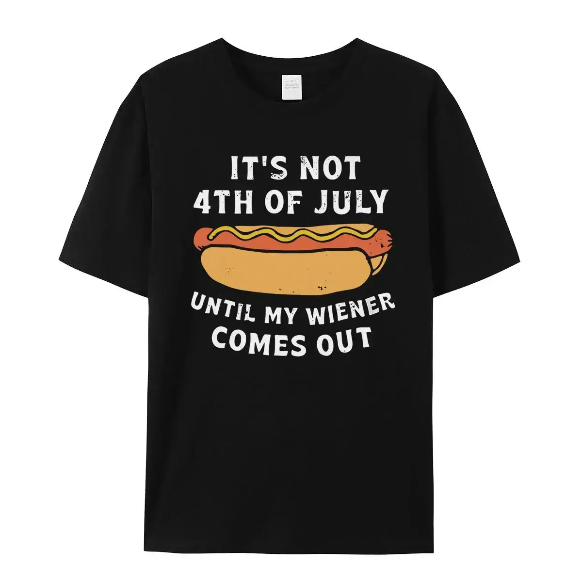 Funny Hot Dog It's Not The 4th of July Until My Wiener Comes Out T-Shirt, 4th Of July Independence Day Patriotic Front Design Unisex Cotton T-shirt for Men for Women Menswear wwzz