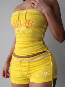 vintage print y2k halter top and shorts set, sexy backless drawstring street fashion summer, women's casual wear, athletic