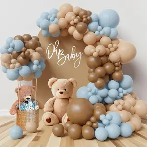 111Pcs Light Blue Beige Tan and Brown Balloon Garland Arch Kit  Bear Theme Baby Shower Wedding Bridal Birthday Party Decorations