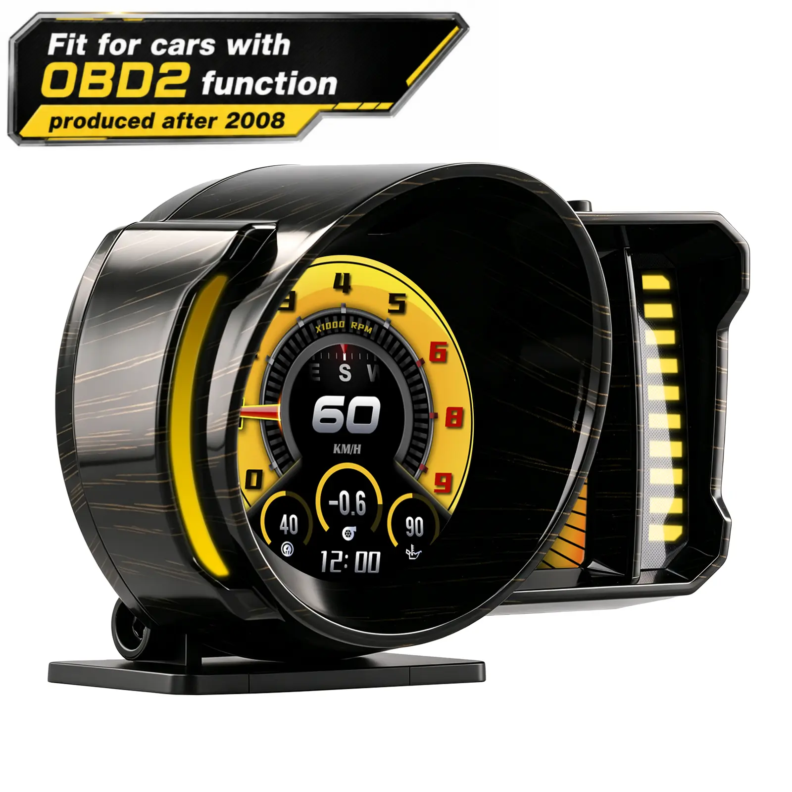 HIKITY 3.5” Screen OBD2 HUD Speedometer, Plug-N-Play for 2008+ OBD2-Enabled Cars, Gesture Control, Ambient Lighting, Multi-Data Show (KM/H, MPH, VLT, FUE, RPM, OIT), Exception Alerts, GPS LCD Digital Dashboard Switch