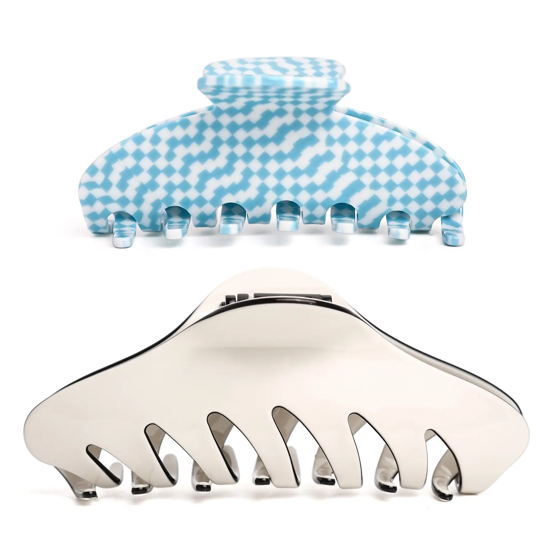 GLAMUP Large Acetate Claw Clip for Thick Hair, Strong Hold French Design Jumbo Hair Clamp, Classic Blue and White Premium Styling Hair Accessories 2-Pack