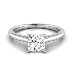 Platinum Princess Cut  Pinched Comfort Fit Claw Prong Solitaire Engagement Ring