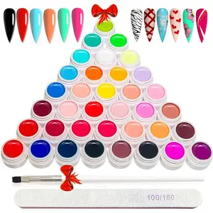 Nail Art Gel Paint Kit, 38PCS Gel Nail Polish Set, Solid Gel Nail Polish with Nail Brush for DIY Nail Art Design, Solid Nail Art Gel Polish for DIY At Home Uv Acrylic