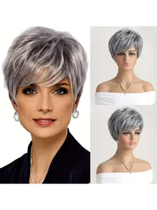 Women's Short Curly Wig with Bangs, Synthetic Fiber Hairpiece, Perfect Gift for Holidays, Ideal for Daily Use and Parties, Synthetic Fiber Wigs