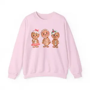 Cute Gingerbread Christmas Sweatshirt, Festive Xmas Jumper, Winter Season Casual Top, Unisex Sweater Gift, Cozy Pullover Apparel, Red Green
