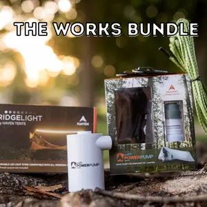 Haven Works Bundle - PowerPump + Whoopie Slings + RidgeLight Camping Accessories Kit
