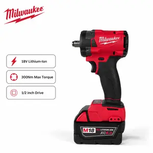 Milwaukee M18 FIW212 1/2" Compact Impact Wrench for Automotive Lug Nut Removal and Tight Space Maintenance Power Tool designed Vehicle Service Garages features 300Nm Torque Kit drill