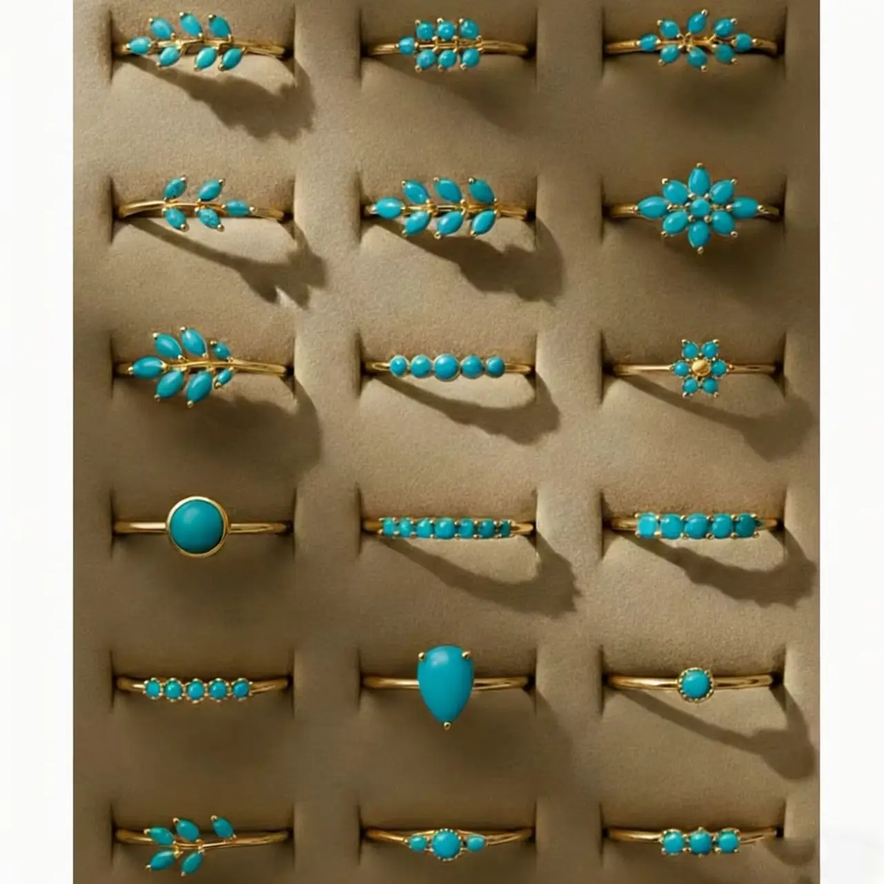 Natural Turquoise Ring, 18K Gold Plated Exquisite Finger Jewelry for Wedding Engagement