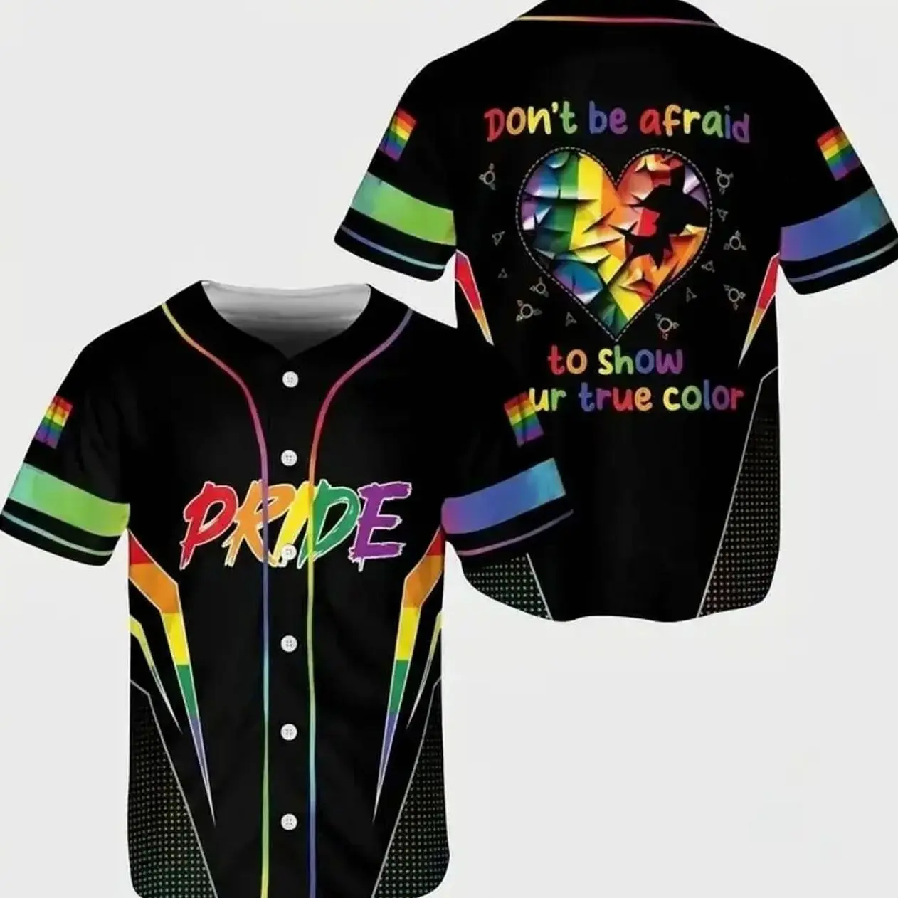 Pride Month Rainbow Heart Baseball Jersey, LGBT Unisex Sports Fan Shirt, Cute Pride Parade Outfit