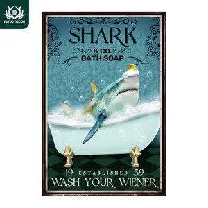 Shark Pattern Metal Sign, Vintage Tin Plaque Wall Art Poster, Retro Bathroom Decoration, Home Decor for Bathroom, Living Room, Bedroom, Office