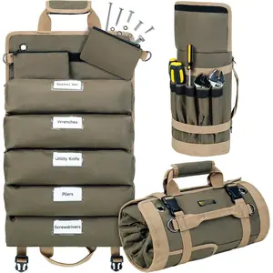 Tool Bag,Large Roll Up Tool Bag Organizer,13 Pockets Tool Roll Storage Pouch,Heavy Duty Portable Tool Storage Carrier Bag for Men,Mechanic,Electrician & Hobbyist,Olive Green