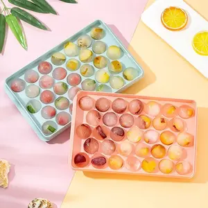 Round Ice Tray with Lid, Mini Ice Ball Mold, Reusable Spherical Ice Maker for Fridge, Easy Release for Cocktails, Whiskey, Coffee
