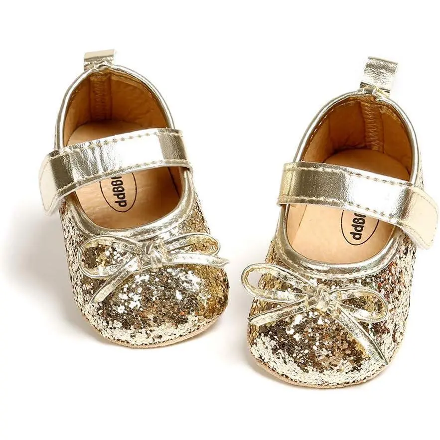 Casual Prewalker Shoes for Baby Girls, Princess Mary Jane Flats with Bowknot, Soft Anti-Slip Sole Newborn Crib Shoes, Infant Sneakers, Walking Shoes Babies