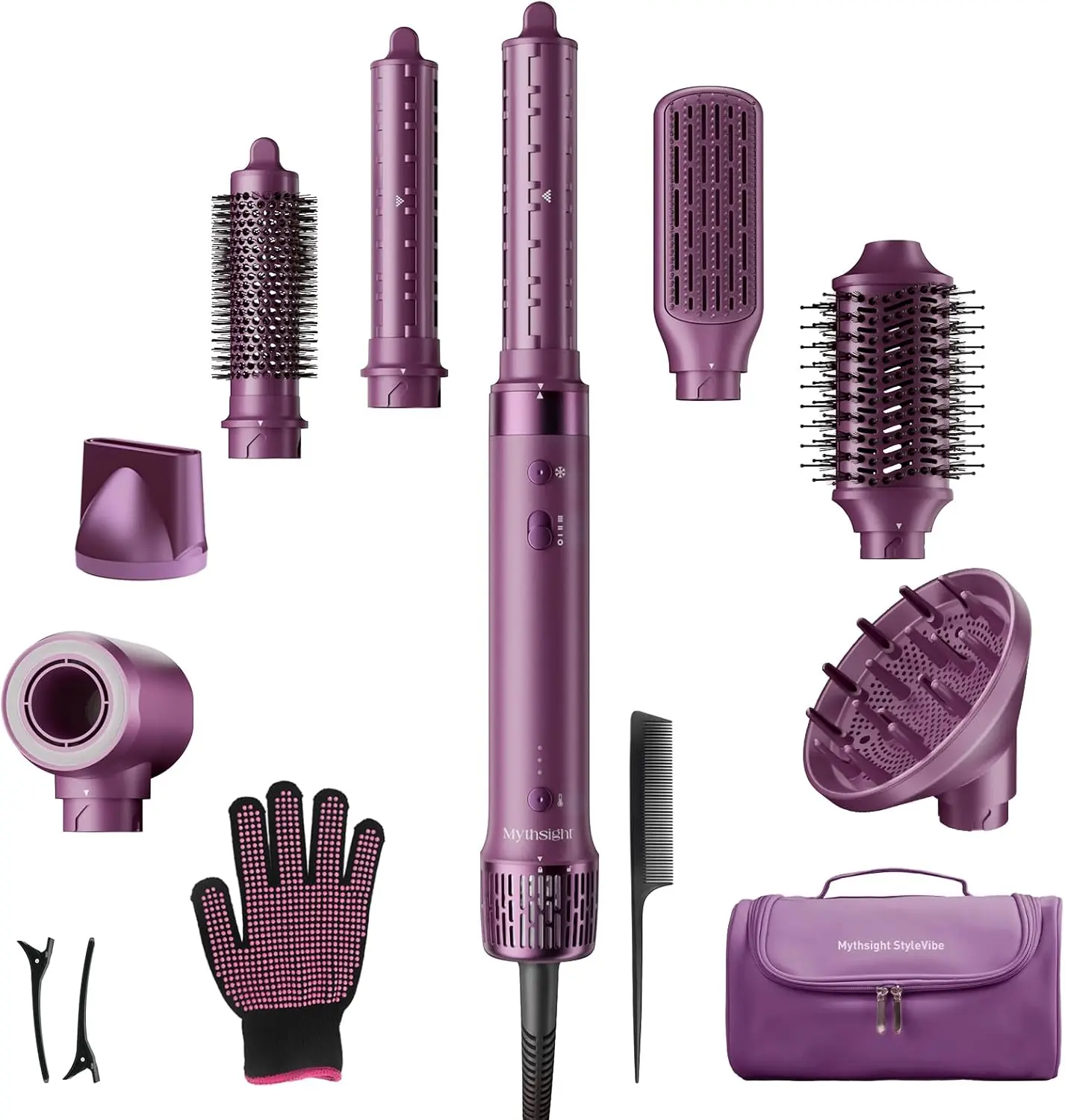 StyleVibe 8-in-1 Ionic Hot Air Styler,Auto-wrap curls, High-Speed Dryer, Volumizer, Salon blowout, Root volume, No Heat Damage, For Different Hair Types, frizzy hair, Travel Bag for Women
