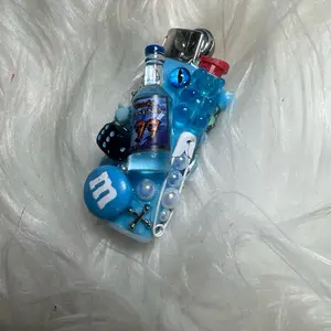 Junk Mini Lighters - Blue Design with M&M's and Bottle Theme