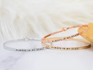ALWAYS IN MY HEART | Inspired Message Engraved Simple Bangle Bracelet | Anniversary, Birthday, Christening, Christmas, Confirmation/Communion, Engagement, Father's Day, Graduation, Mother's Day, Valentine's Day, Wedding